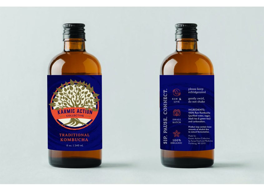 Karmic Action Collective Kombucha Packaging by Hidden Path Creative