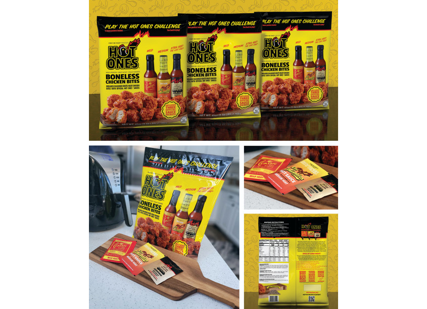 Hot Ones Boneless Chicken Bites Packaging by FoodStory Brands