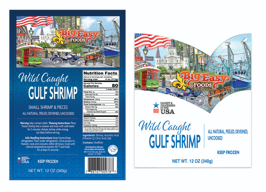 Misfits/Imperfect Wild Caught Gulf Shrimp Packaging by Big Easy Foods